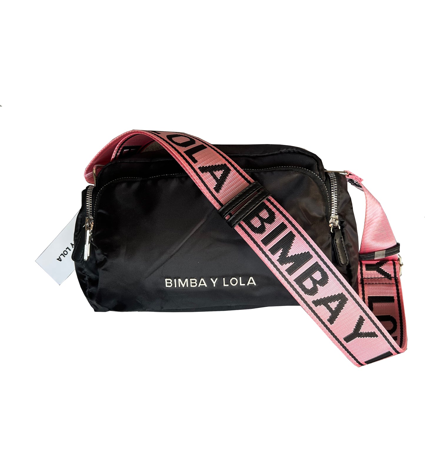 Cartera ByL Nylon - Strap rosa letras negras