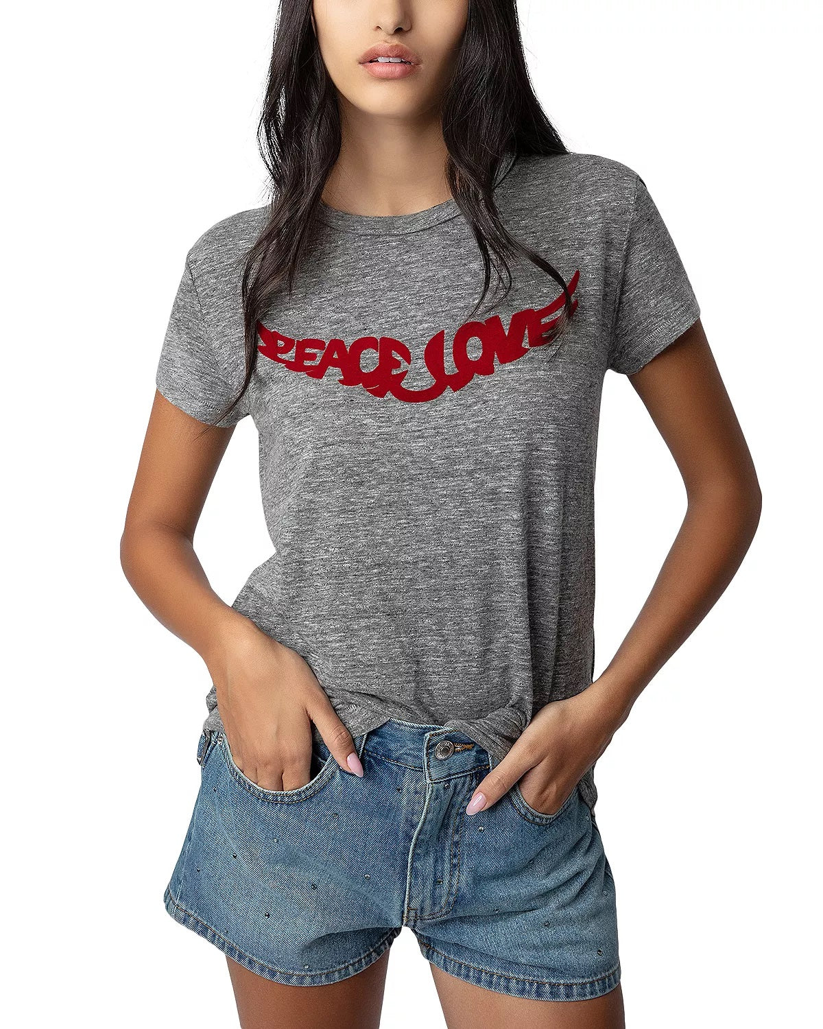 ENCARGO - Polera Z&V Peace Love Gris con Rojo