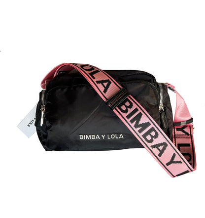 Cartera ByL Nylon - Strap rosa letras negras