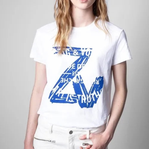 ENCARGO - Polera Z&V Blanca con letras Azules